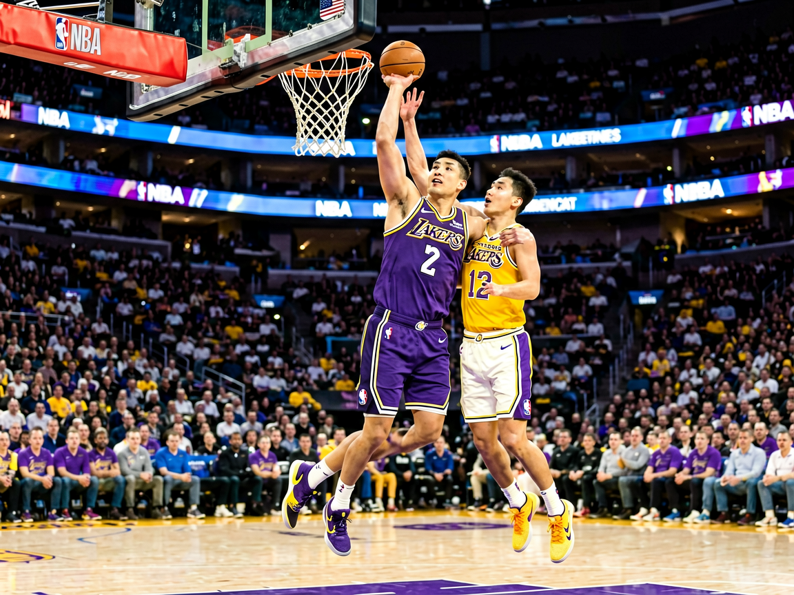 NBA赛场球员突破上篮精彩画面